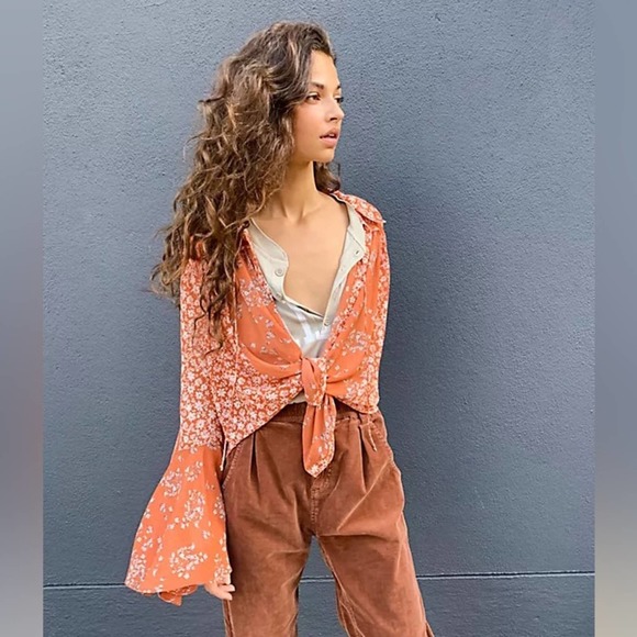 Free People Floral Rust Blouse - Picture 3 of 16